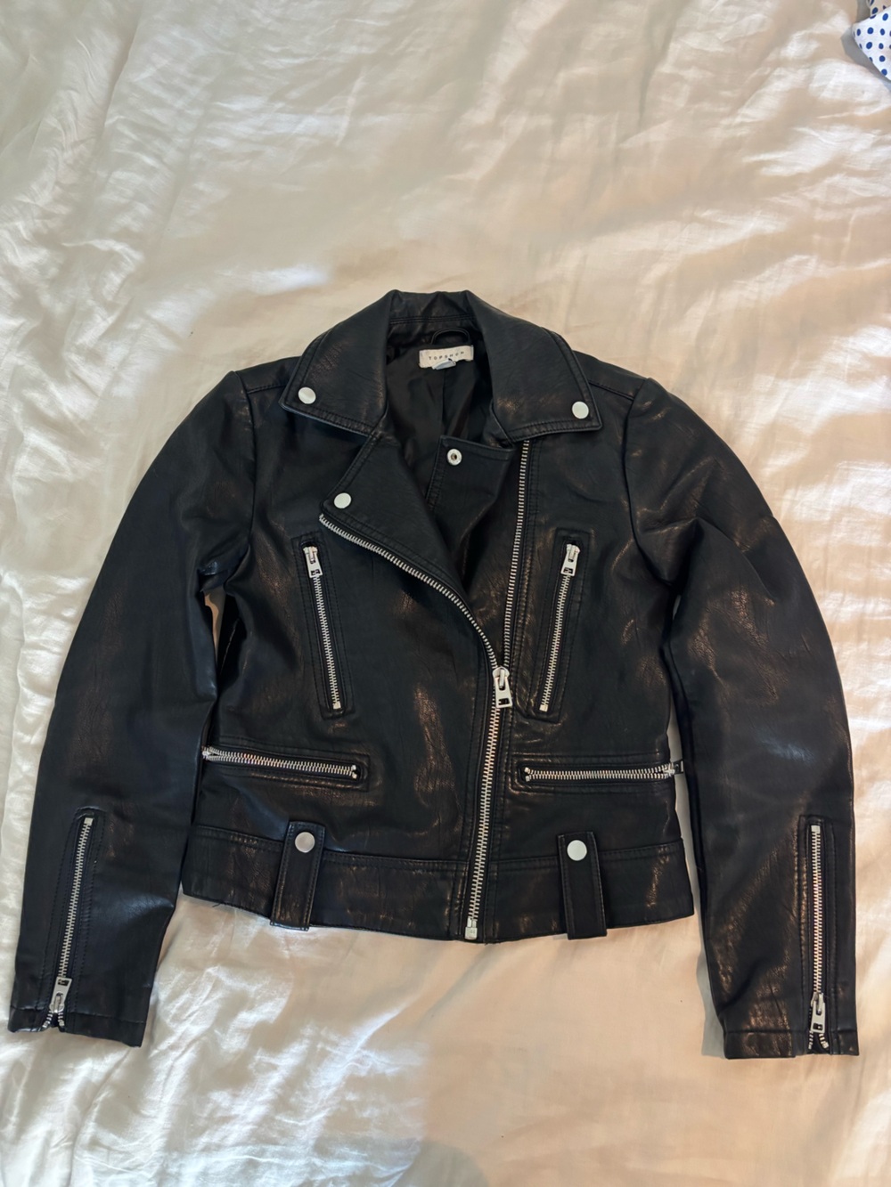 Topshop Black Faux Leather Biker Jacket